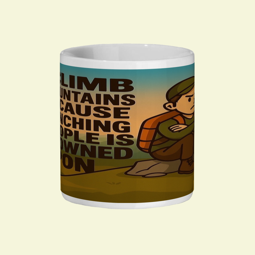 Ceramic Mug 11oz – I Climb Mountains Because Punching People Is Frowned Upon for Him | Funny Hiking Gift