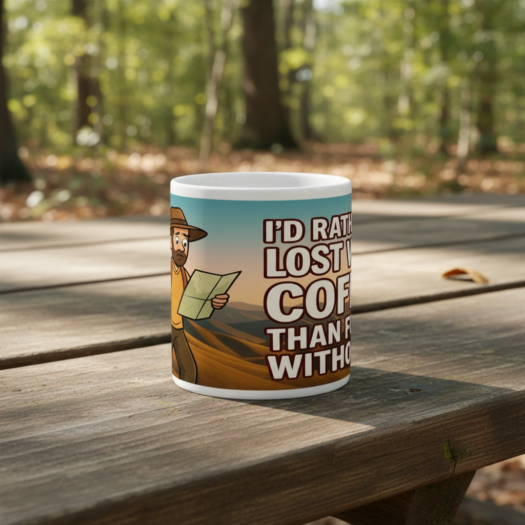 Ceramic Mug 11oz – I’d Rather Be Lost With Coffee for Him | Hiking Gift