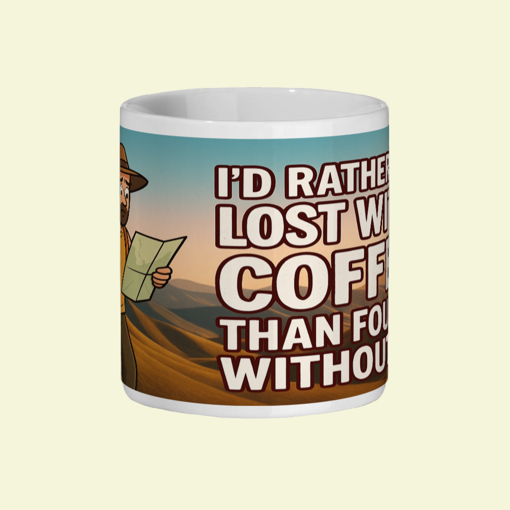 Ceramic Mug 11oz – I’d Rather Be Lost With Coffee for Him | Hiking Gift
