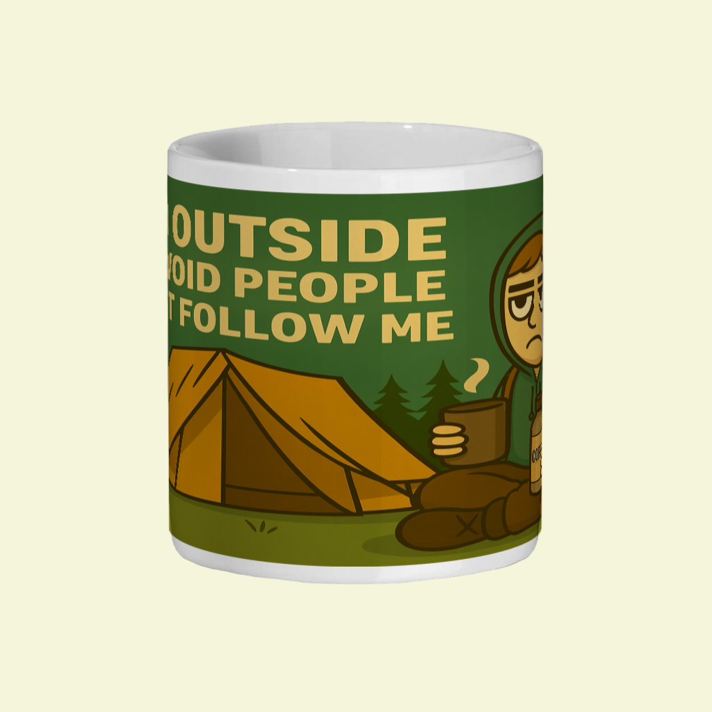 Ceramic Mug 11oz – I Go Outside to Avoid People for Him | Funny Hiking Gift