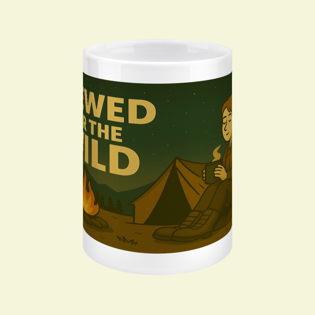 Ceramic Mug 15oz – Brewed for the Wild Night for Her | Funny Hiking Gift