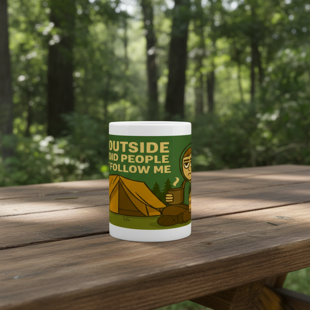 Ceramic Mug 15oz – I Go Outside to Avoid People for Him | Funny Hiking Gift