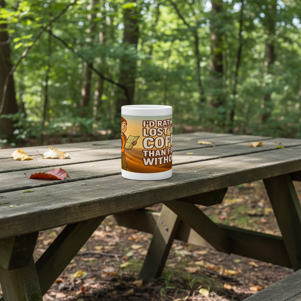 Ceramic Mug 15oz – I’d Rather Be Lost With Coffee for Her | Hiking Gift