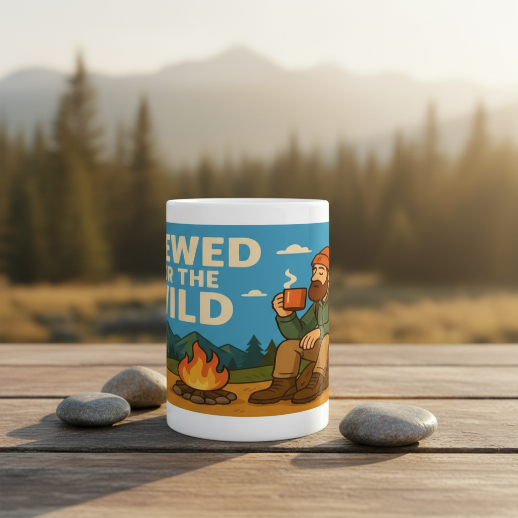 Ceramic Mug 15oz – Brewed for the Wild for Him | Funny Hiking Gift