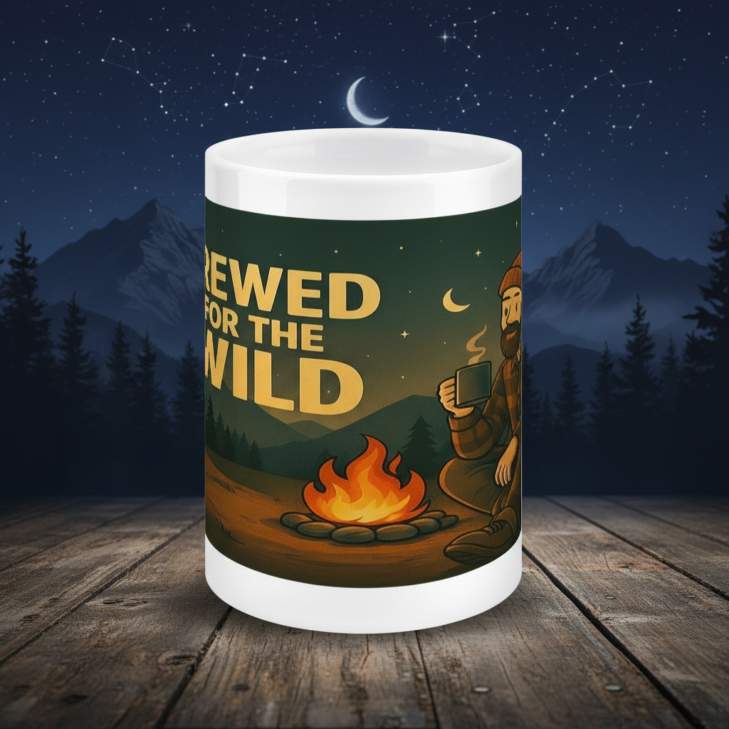 Ceramic Mug 15oz – Brewed for the Wild Night for Him | Funny Hiking Gift