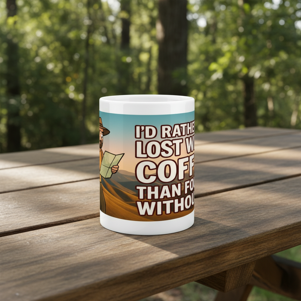 Ceramic Mug 15oz – I’d Rather Be Lost With Coffee for Him | Hiking Gift