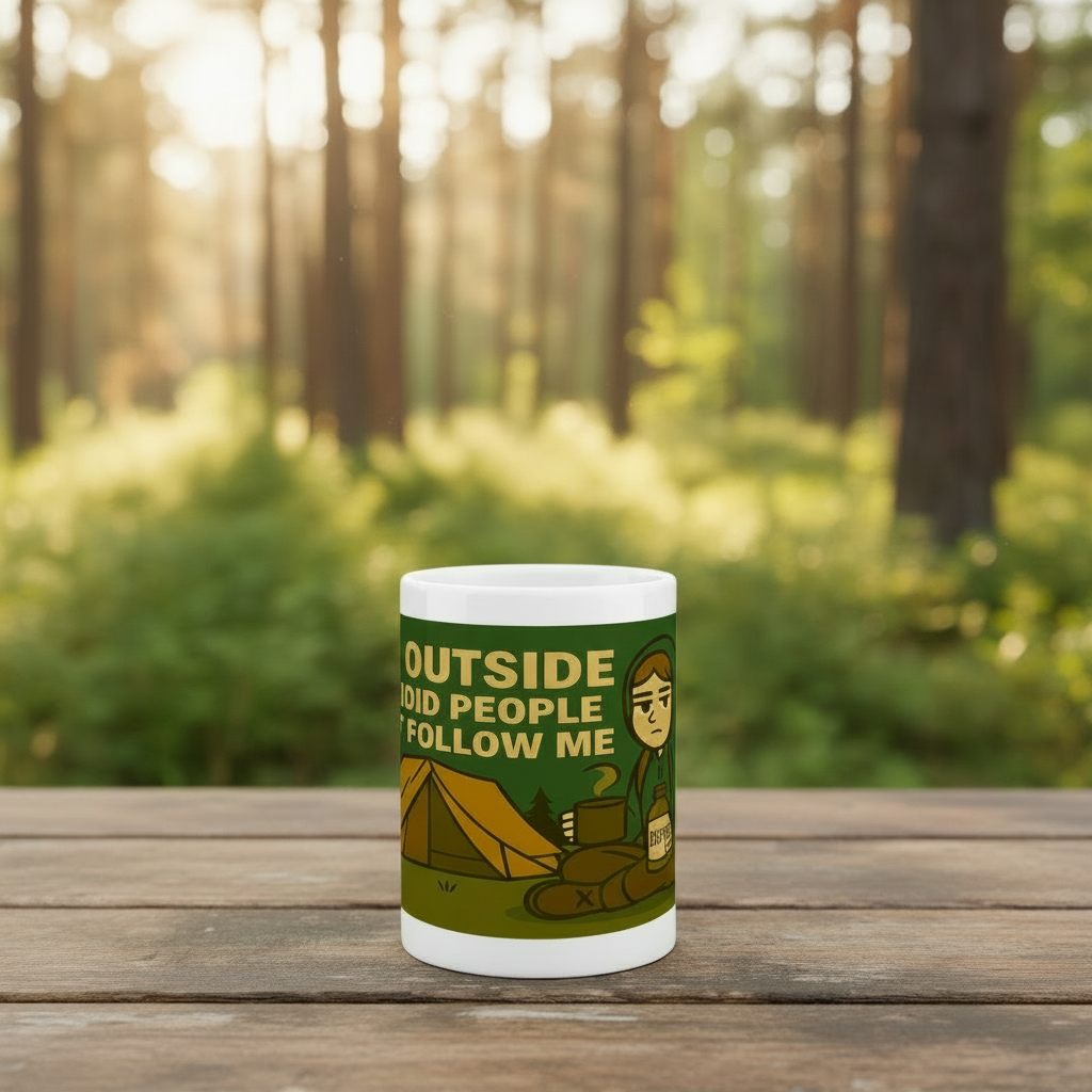 Ceramic Mug 15oz – I Go Outside to Avoid People for Her | Funny Hiking Gift