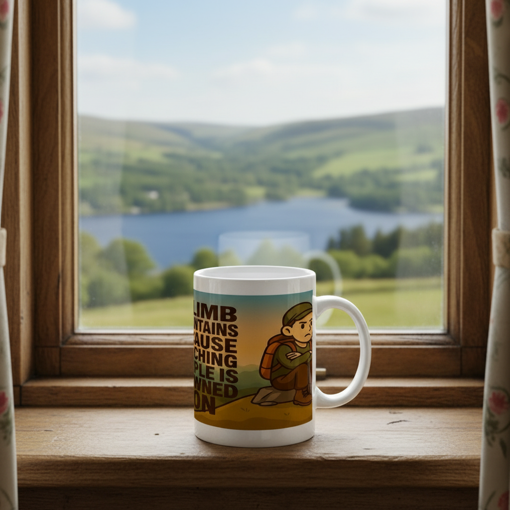 Ceramic Mug 15oz – I Climb Mountains Because Punching People Is Frowned Upon for Her | Funny Hiking Gift