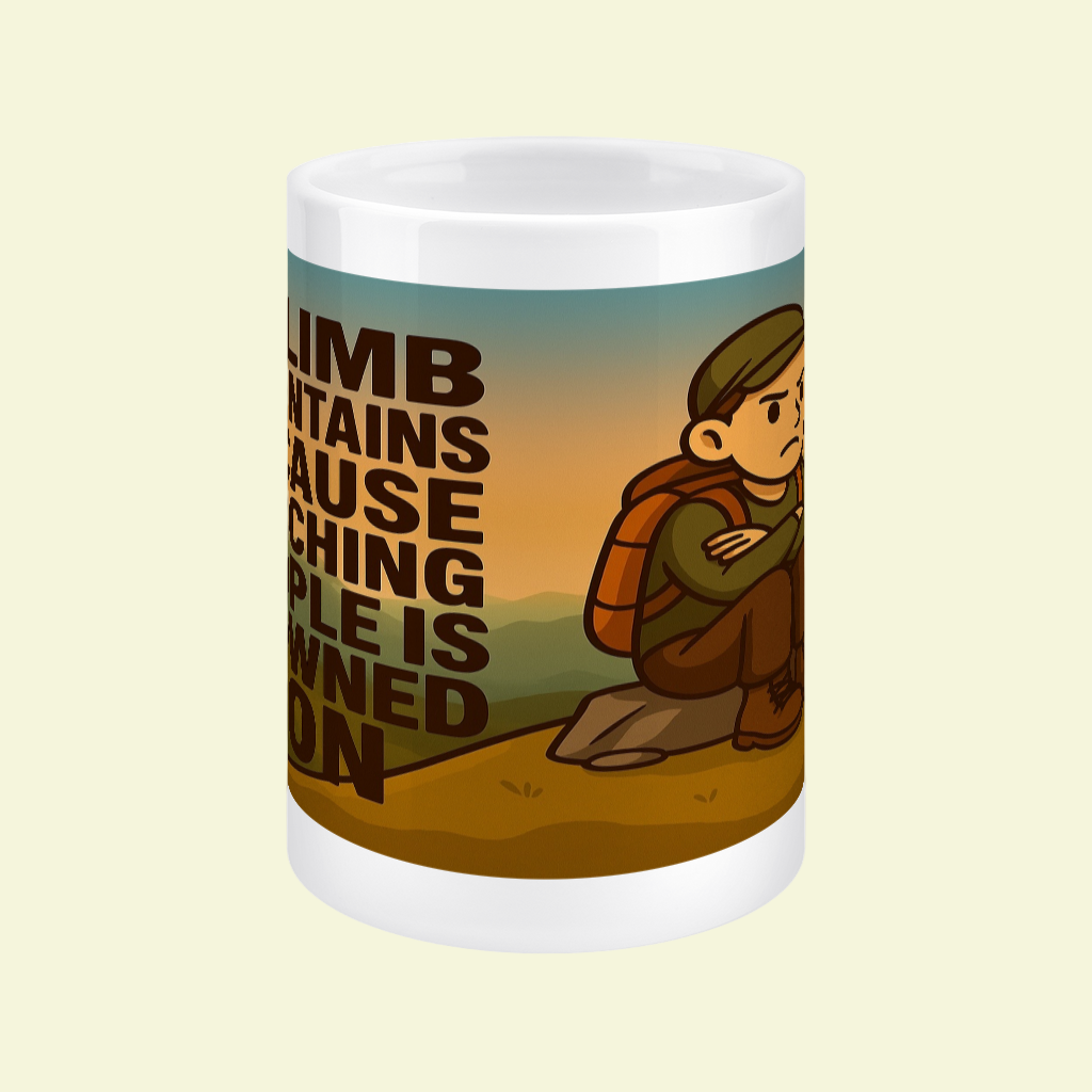 Ceramic Mug 15oz – I Climb Mountains Because Punching People Is Frowned Upon for Her | Funny Hiking Gift