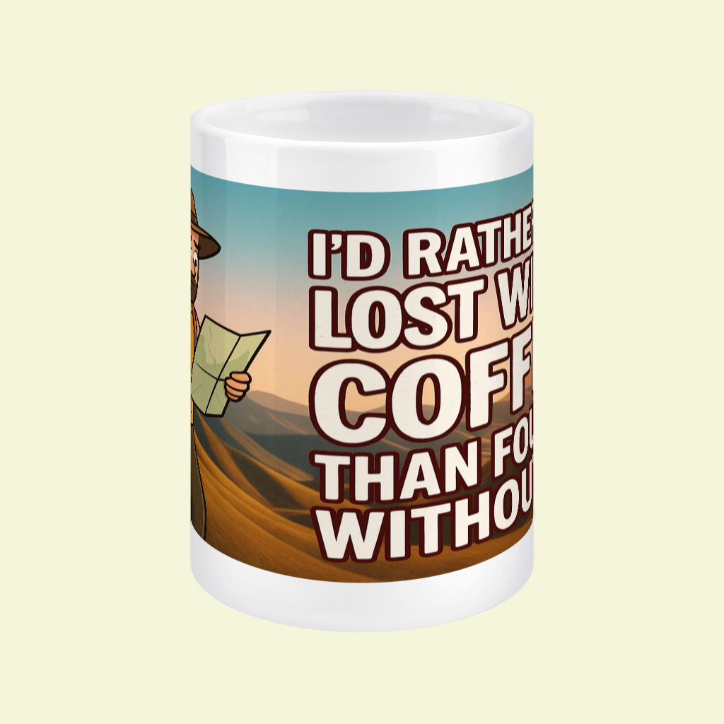 Ceramic Mug 15oz – I’d Rather Be Lost With Coffee for Him | Hiking Gift