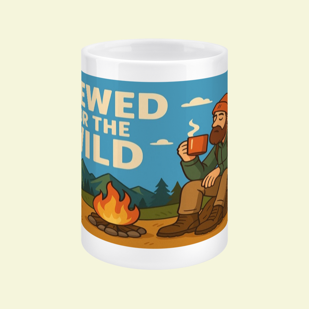 Ceramic Mug 15oz – Brewed for the Wild for Him | Funny Hiking Gift