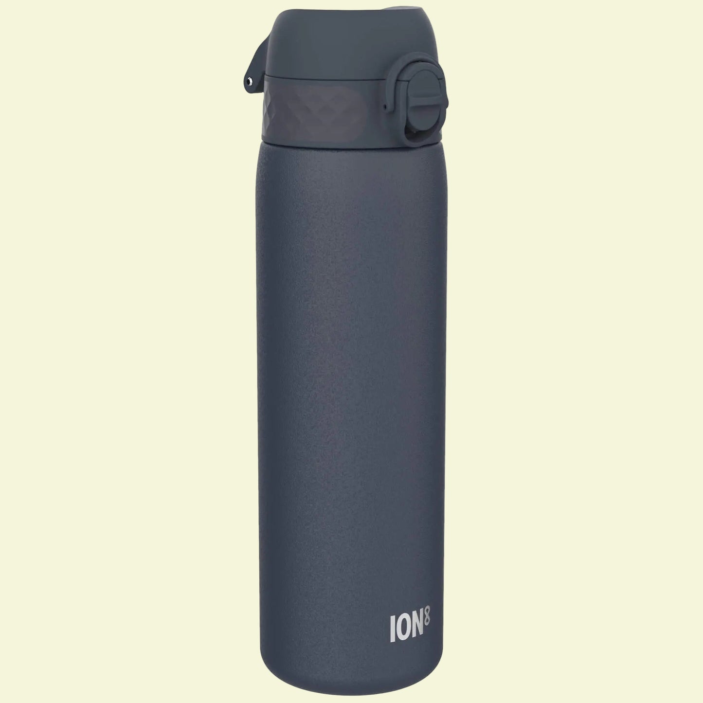 Dark gray water bottle with a flip lid on a white background