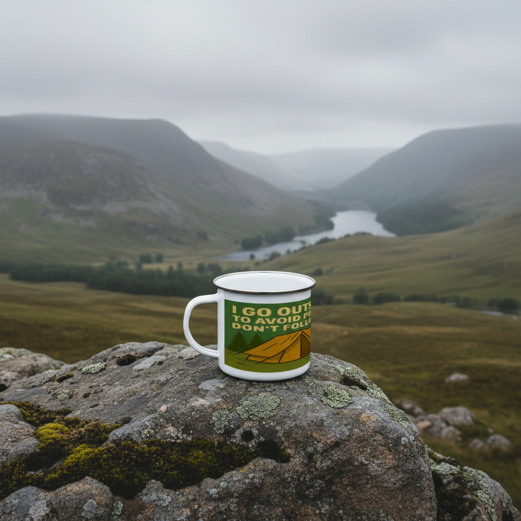 Enamel Mug 12oz – I Go Outside to Avoid People for Him | Hiking Gift