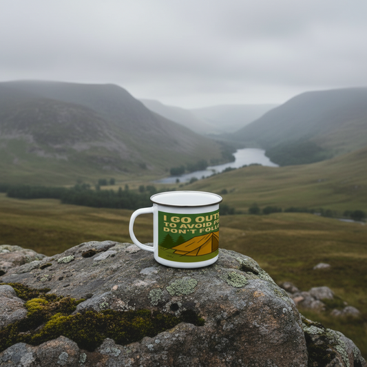 Enamel Mug 12oz – I Go Outside to Avoid People for Him | Hiking Gift