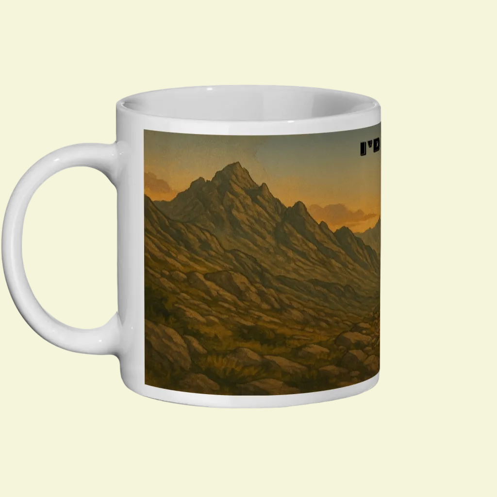 White ceramic mug with rugged mountain landscape and "I'd Rather Be in Snowdonia" text design.