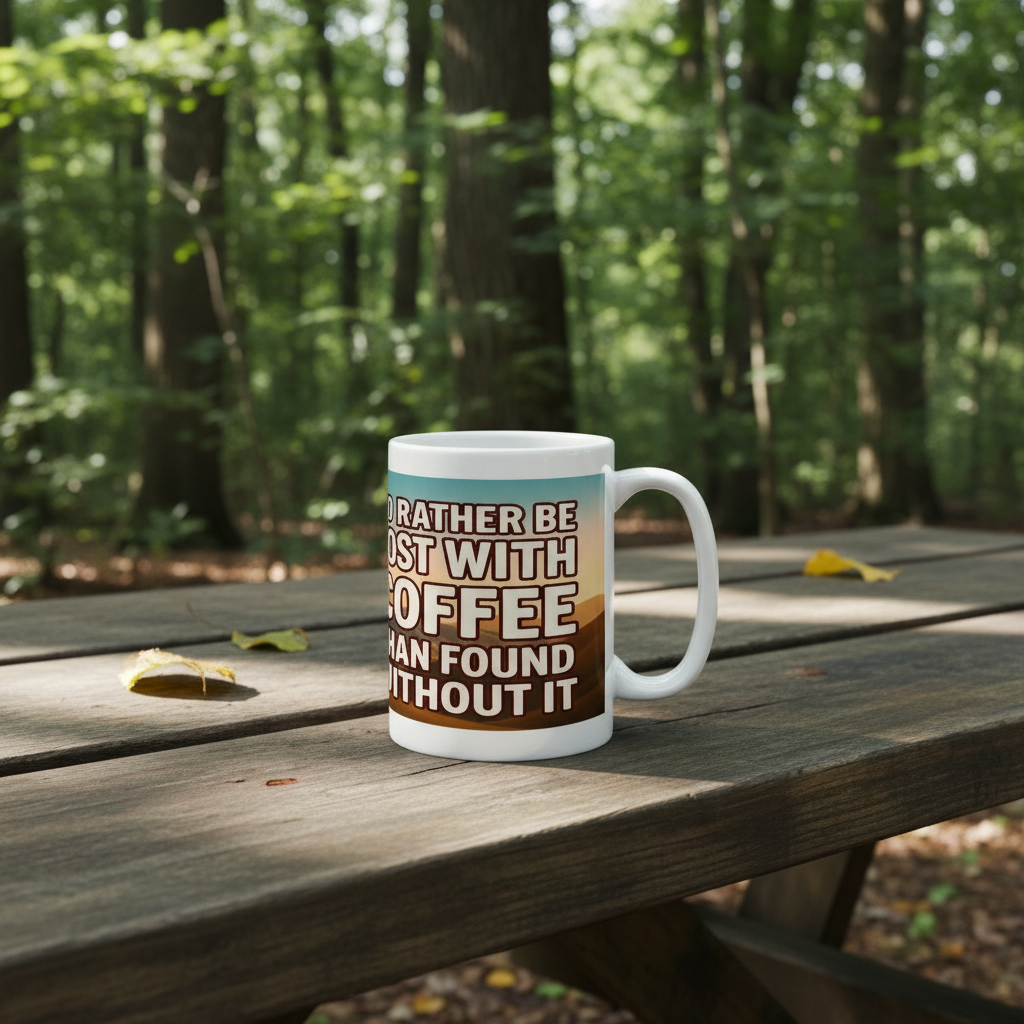 Ceramic Mug 15oz – I’d Rather Be Lost With Coffee for Him | Hiking Gift