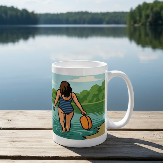 Wild Swim Wanker Mug for Her – Funny Outdoor Swimming Gift | 15oz Ceramic Coffee Mug