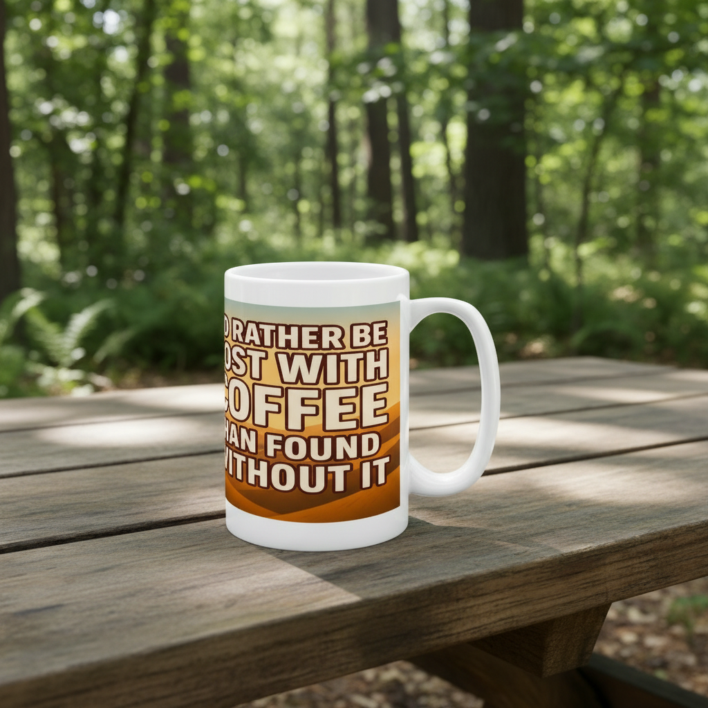 Ceramic Mug 15oz – I’d Rather Be Lost With Coffee for Her | Hiking Gift