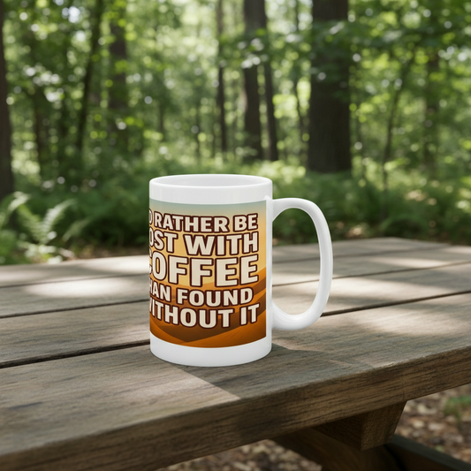 Ceramic Mug 15oz – I’d Rather Be Lost With Coffee for Her | Hiking Gift
