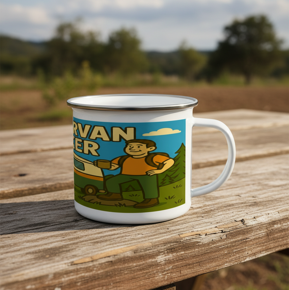 Enamel Mug 12oz – Campervan Wanker for Him | Camping & Vanlife Gift
