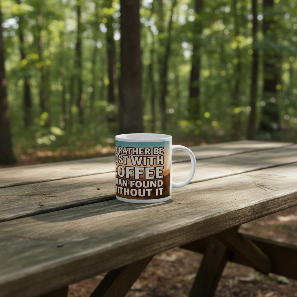 Ceramic Mug 11oz – I’d Rather Be Lost With Coffee for Him | Hiking Gift