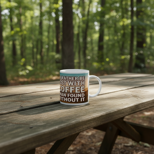 Ceramic Mug 11oz – I’d Rather Be Lost With Coffee for Him | Hiking Gift