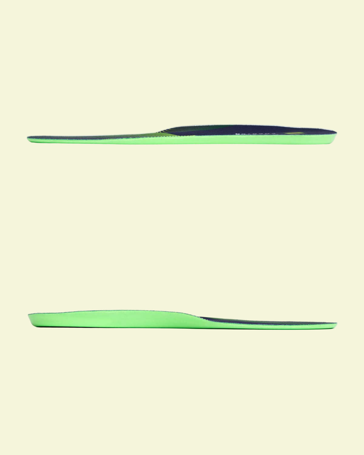 Two green and black flat objects on a white background
