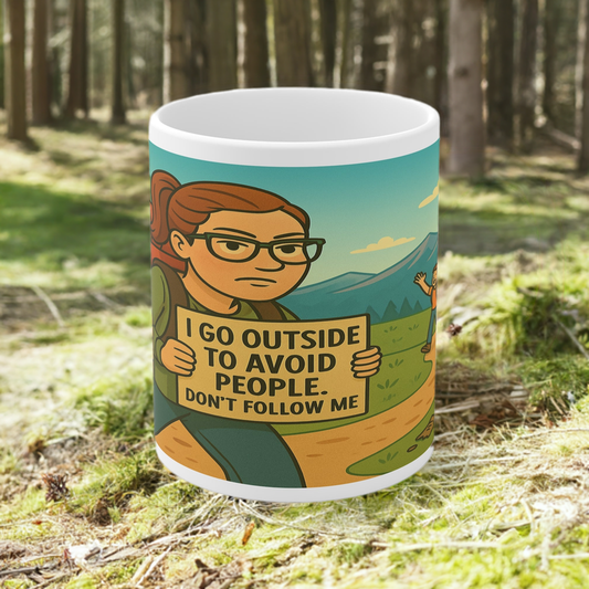 I Go Outside To Avoid People ceramic mug - The Obese Hiker
