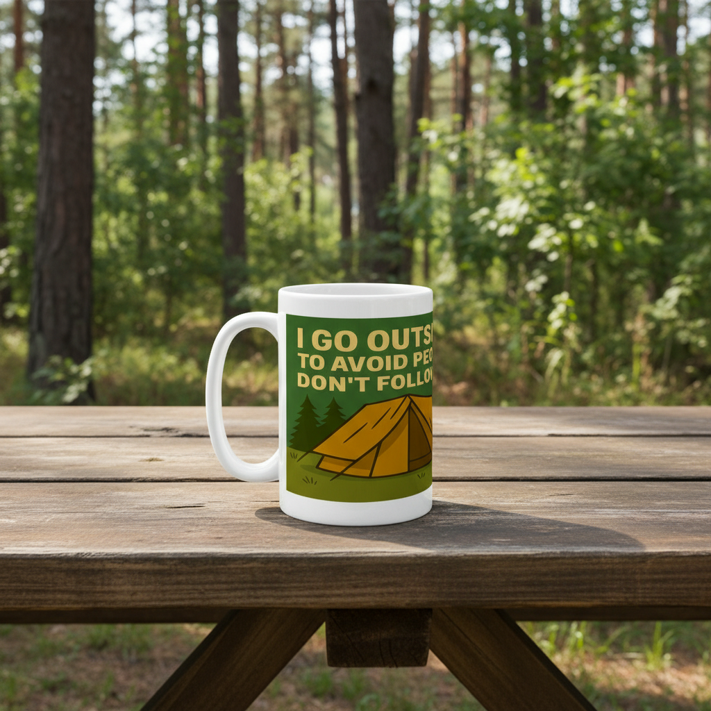 Ceramic Mug 15oz – I Go Outside to Avoid People for Him | Funny Hiking Gift