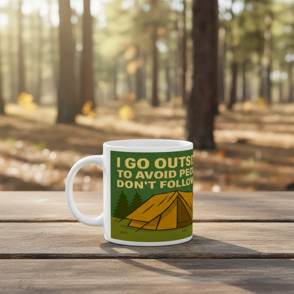 Ceramic Mug 11oz – I Go Outside to Avoid People for Him | Funny Hiking Gift